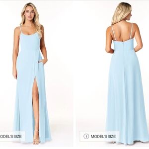 Elegant Light Blue Dress with Sheer Cape